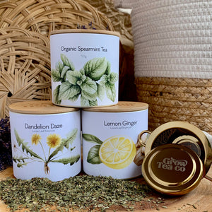 Holiday Tea Bundle - Three Canisters + Gold Tea Infuser - Grow Tea Company